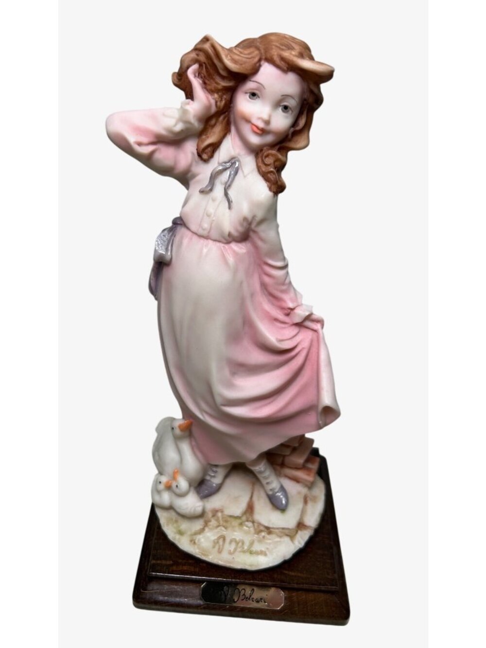 Vintage Italian figurine A Belcari Statue Figurine Girl with Ducks